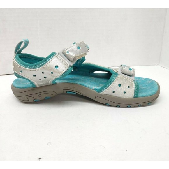 Girls LL Bean Kids Sport Sandal W/ Hook & Loop Closure Silver Blue Size 12 - Picture 5 of 9